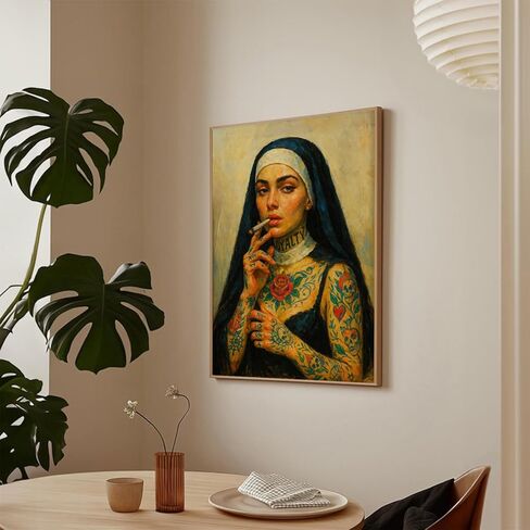 Woman Portrait Wall Art Dark Feminine Wall Art Nun Traditional Artwork Female Tattoo Poster Edgy Mexican Decor Gothic Large Picture 16x24Inch Unframed for Bedroom Living Room Dorm Apartment Home Decor in Saudi Arabia
