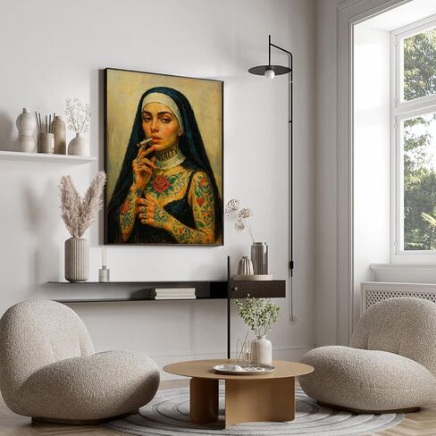 Woman Portrait Wall Art Dark Feminine Wall Art Nun Traditional Artwork Female Tattoo Poster Edgy Mexican Decor Gothic Large Picture 16x24Inch Unframed for Bedroom Living Room Dorm Apartment Home Decor in Saudi Arabia