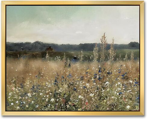 AIMAILON Vintage Gold Canvas Wall Art Framed Decor for Living Room - Home Decor Wall Prints Art Rustic Landscape Wall Art Wild Floral Botanical Pictures Wall Decor Artwork 8x10 in Saudi Arabia
