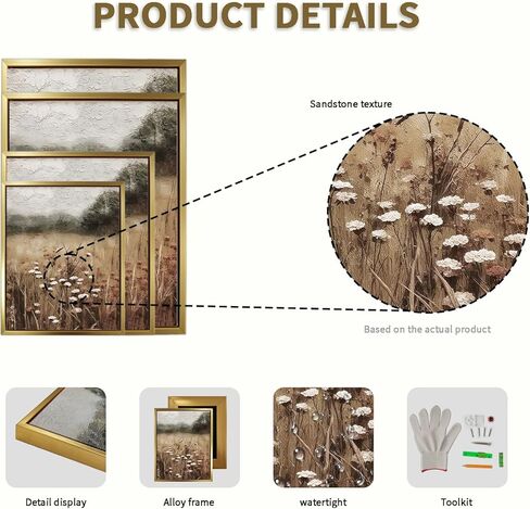 AIMAILON Vintage Gold Canvas Wall Art Framed Decor for Living Room - Home Decor Wall Prints Art Rustic Landscape Wall Art Wild Floral Botanical Pictures Wall Decor Artwork 8x10 in Saudi Arabia