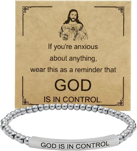 xuzhiyuan God Is In Control Gold Beads Bracelets Letter Christian Faith Inspirational Bracelets Birthday Gifts Jewelry for Women Men in Saudi Arabia
