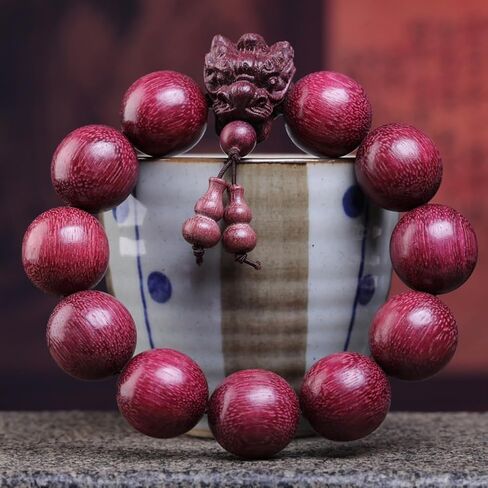 Zen Dear Unisex Natural Purpleheart Wood Japa Mala Beads Bracelet Tibetan Buddhist Mala Prayer Beads (20mm 12Beads Long's Head) in Kuwait