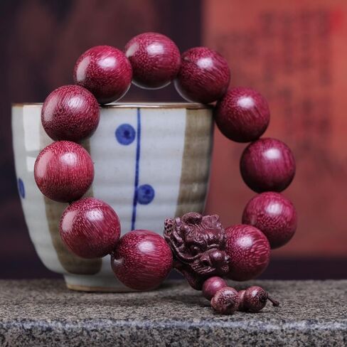 Zen Dear Unisex Natural Purpleheart Wood Japa Mala Beads Bracelet Tibetan Buddhist Mala Prayer Beads (20mm 12Beads Long's Head) in Kuwait