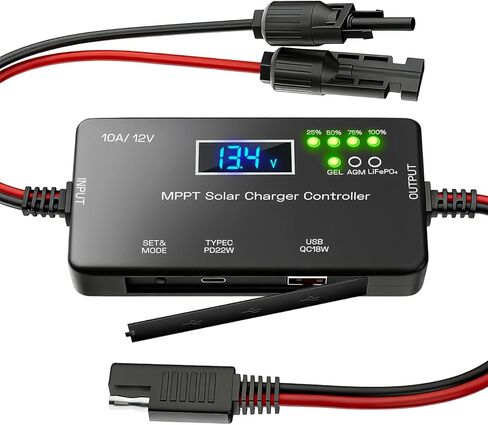 وحدة التحكم بالشحن بالطاقة الشمسية MPPT 12V 10A، مع شاشة LCD ومخرج Type-C/USB، متوافقة مع LiFePO4، AGM، بطاريات هلامية، تقنية صفر استنزاف البطارية للنظام الشمسي خارج الشبكة in Kuwait