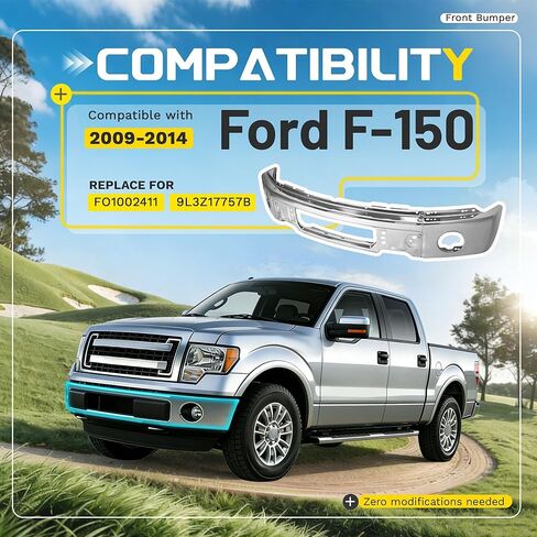 Front Bumper Face Bar Compatible with 2009-2014 Ford F-150 W/O Fog Light Holes Replacement for 9L3Z-17757-B FO1002411 Steel Chrome Silvery 3Pcs in Saudi Arabia