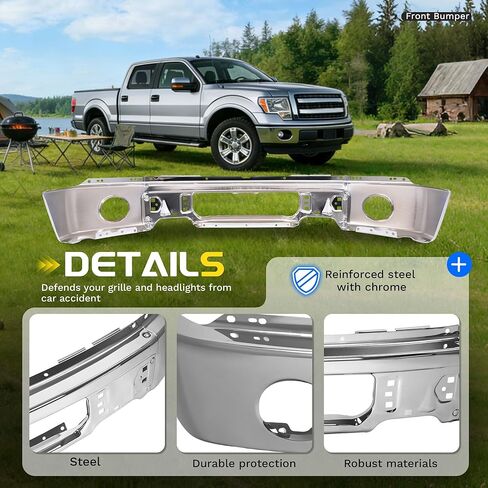Front Bumper Face Bar Compatible with 2009-2014 Ford F-150 W/O Fog Light Holes Replacement for 9L3Z-17757-B FO1002411 Steel Chrome Silvery 3Pcs in Saudi Arabia