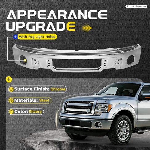 Front Bumper Face Bar Compatible with 2009-2014 Ford F-150 W/O Fog Light Holes Replacement for 9L3Z-17757-B FO1002411 Steel Chrome Silvery 3Pcs in Saudi Arabia