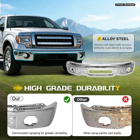 Front Bumper Face Bar Compatible with 2009-2014 Ford F-150 W/O Fog Light Holes Replacement for 9L3Z-17757-B FO1002411 Steel Chrome Silvery 3Pcs in Saudi Arabia