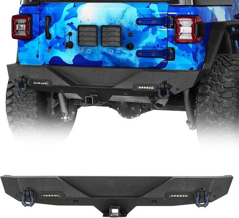 Hooke Road Rear Bumper for 2018-2026 Jeep Wrangler JL JLU (2/4 Doors), Offroad Back Bumper Built-in 2" Hitch Receiver, Upgraded D-rings, LED Lights in Saudi Arabia