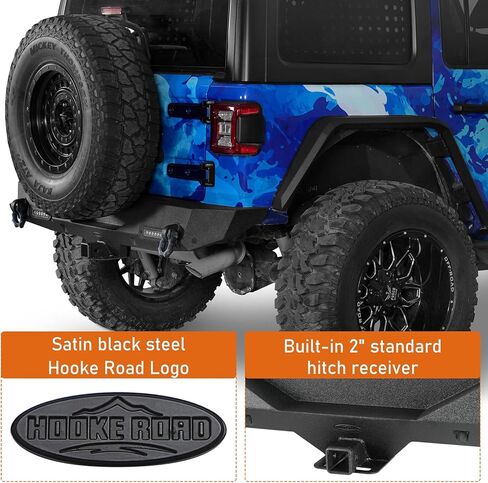 Hooke Road Rear Bumper for 2018-2026 Jeep Wrangler JL JLU (2/4 Doors), Offroad Back Bumper Built-in 2" Hitch Receiver, Upgraded D-rings, LED Lights in Saudi Arabia