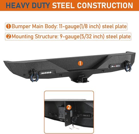 Hooke Road Rear Bumper for 2018-2026 Jeep Wrangler JL JLU (2/4 Doors), Offroad Back Bumper Built-in 2" Hitch Receiver, Upgraded D-rings, LED Lights in Saudi Arabia