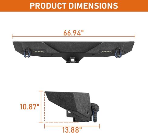 Hooke Road Rear Bumper for 2018-2026 Jeep Wrangler JL JLU (2/4 Doors), Offroad Back Bumper Built-in 2" Hitch Receiver, Upgraded D-rings, LED Lights in Saudi Arabia