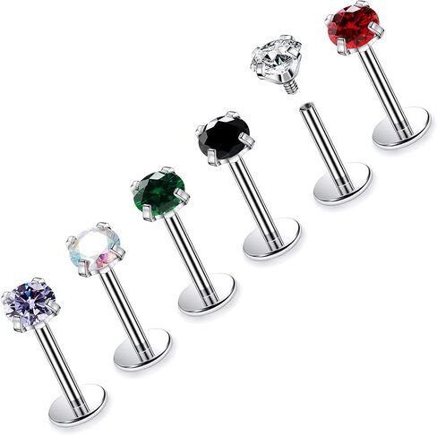 16G ASTM F136 التيتانيوم الصلب الجراحي الداخلي خيط مسطح الظهر ترصيع الأقراط الشفاه خواتم Labret ميدوسا الزنمة اللولب الغضروف القرط مسمار ثقب المجوهرات للنساء الرجال الفضة الأسود الذهب in Kuwait