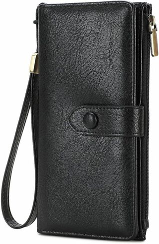 Wallet for Women, Slim Wallet Women RFID Wristlet Wallet Clutch Purse Large Capacity Credit Card Holder (Black) in Saudi Arabia