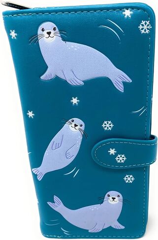 Shag Wear Seal Family Large Animal Wallet for Women and Teen Girls Vegan Faux Leather 7" Teal in Saudi Arabia