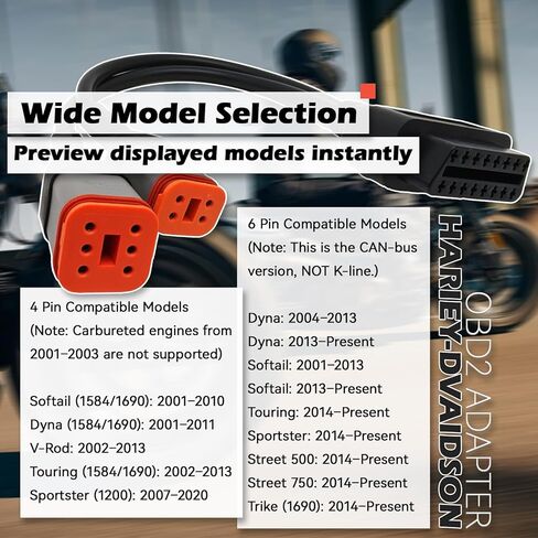 محول obd2 لـ Harleyy، 2 في 1 [4 Pin + 6 Pin] إلى كابل تشخيص الدراجة النارية 16 Pin، موصل أداة الماسح الضوئي الاحترافي لنماذج Softail وSportster in Saudi Arabia