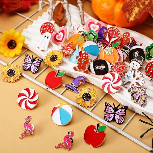 Hoteam 60 Pcs Holiday Enamel Pins Bulk Seasonal Spring Summer Easter Trading Pin Bunny Butterfly Flamingo Sunflower Brooch Badge for Backpack Hat Clothes Party Favor Gift Decor in Saudi Arabia