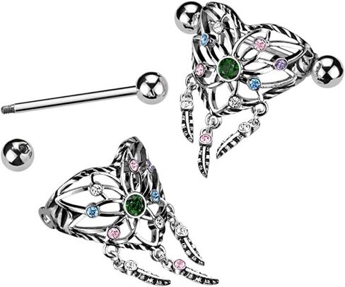 Heart Dream Catcher Shield Nipple Ring With Multi Color CZ & Surgical Steel Barbell in Saudi Arabia
