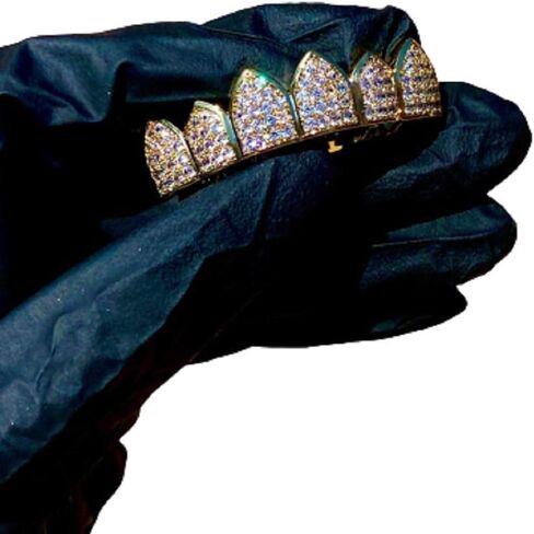 14k White Joker Gold Grillz for Mouth Top Hip Hop Teeth Grills for Teeth Mouth Grillz for Mouth 6 teeth Top Hip Hop Grills for Teeth Mouth Set - Grillz, Teeth Cap, Iced Grillz in Saudi Arabia