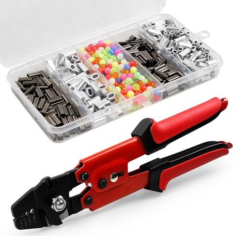Fishing Crimping Tool Fishing Line Crimping Kit,Fishing Crimping Pliers with Crimp Sleeves Beads Set Wire Rope Leader Crimping Tool 10in Crimper Plier Aluminum Copper Crimp Sleeves in Saudi Arabia