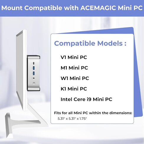 حامل معدني صغير للكمبيوتر الشخصي لجهاز ACEMAGIC V1، M1، W1، K1، Intel Cere i9 Mini PC، Vesa/الجدار/تحت المكتب، فقط لحامل الحائط ACEMAGIC Mini PC، سهل التركيب، أسود in Saudi Arabia