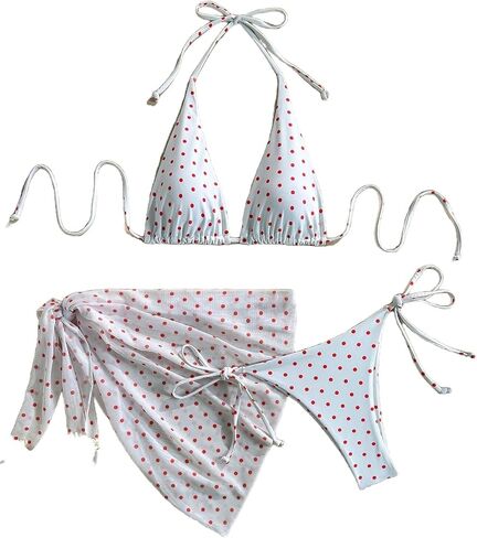Milumia Women's 3 Piece Swimsuit Polka Dots Halter String Triangle Bikini Set with Cover Up Skirt in Saudi Arabia