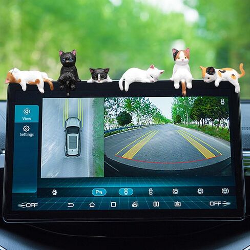 5 Pcs Cat Car Interior Accessories Dashboard Decorations, Cute Car Dash Decor Rearview Mirror Ornament for Women Girl, Cat Lovers - Black in Saudi Arabia