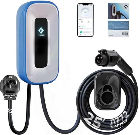 شاحن EV المستوى 2،50 أمبير، شاحن 240 فولت المستوى 2، EVSE داخلي/خارجي، كابل 25 قدم وشاحن طاقة 37 بوصة مستوى 2، 2.4GWiFi/APP/بطاقة RFID (قابس NEMA14-50 أو سلكي) in Saudi Arabia