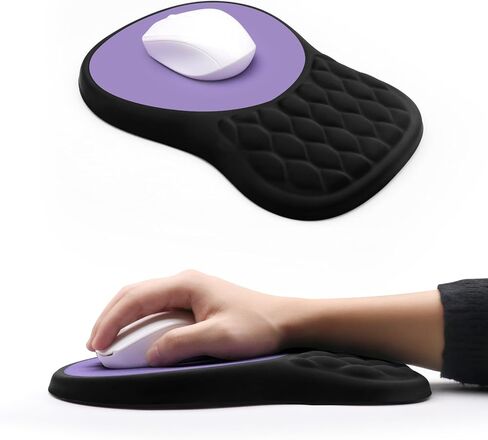 وسادة ماوس مريحة مع دعم للمعصم، لوحة ماوس من إسفنج الذاكرة مع تصميم للتدليك، وسادات ماوس لمسند المعصم لتخفيف آلام النفق الرسغي، قاعدة من البولي يوريثان غير قابلة للانزلاق للمكتب/الألعاب (أسود + أرجواني) in Kuwait