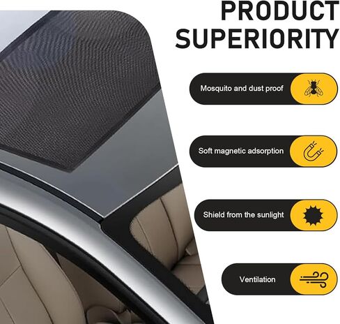 Car Sunroof Sun Shade, 39" x 25.5" Magnetic Screen Moon Roof Breathable Mesh Cover, Quick Install Sunproof Protection Cover, Universal Sun Protection for Moonroof and Side Window for Cars in Saudi Arabia