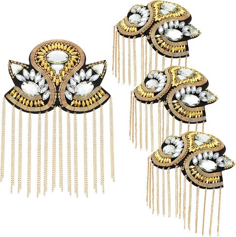 4 Pack Tassel Shoulder Epaulette, Metal Codplay Epaulet Pads with Pins, Beaded Chain Shoulder Boards Badge Brooch for Men Women Uniform Costume in Saudi Arabia
