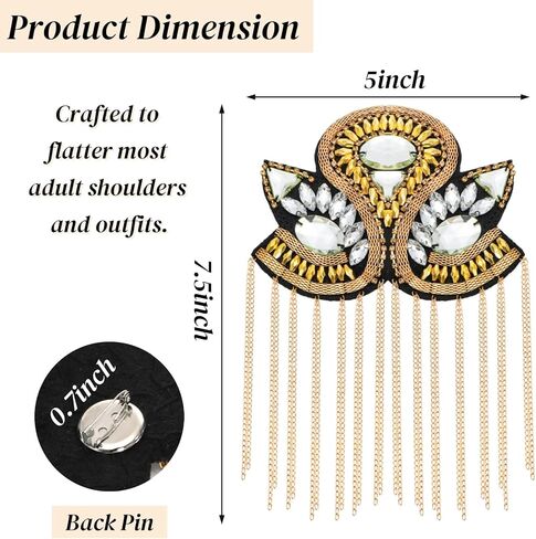 4 Pack Tassel Shoulder Epaulette, Metal Codplay Epaulet Pads with Pins, Beaded Chain Shoulder Boards Badge Brooch for Men Women Uniform Costume in Saudi Arabia