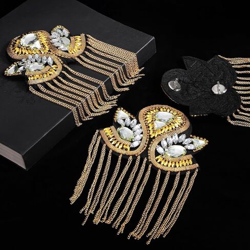 4 Pack Tassel Shoulder Epaulette, Metal Codplay Epaulet Pads with Pins, Beaded Chain Shoulder Boards Badge Brooch for Men Women Uniform Costume in Saudi Arabia