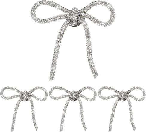 4Pcs Rhinestones Pin Bow, Crystal Bow Brooch Pins, Silver Bows Pin Bowknot Rhinestone Sparkly Brooches for Women Hats Prom Wedding Party Dress Suit Shirt Buttons in Saudi Arabia