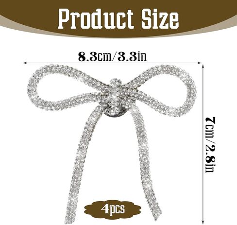 4Pcs Rhinestones Pin Bow, Crystal Bow Brooch Pins, Silver Bows Pin Bowknot Rhinestone Sparkly Brooches for Women Hats Prom Wedding Party Dress Suit Shirt Buttons in Saudi Arabia