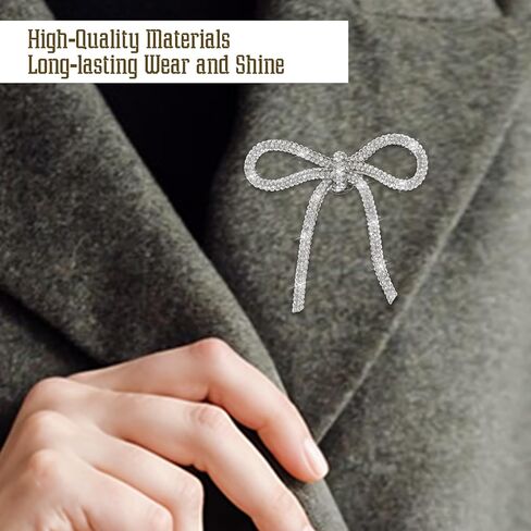 4Pcs Rhinestones Pin Bow, Crystal Bow Brooch Pins, Silver Bows Pin Bowknot Rhinestone Sparkly Brooches for Women Hats Prom Wedding Party Dress Suit Shirt Buttons in Saudi Arabia