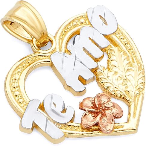 قلادة TWJC 14k Real Tri Color Gold CZ "Te Amo" على شكل قلب in Saudi Arabia