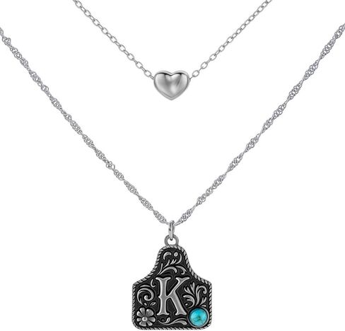 Western Cowgirl Initial Necklace for Men Women Layered Belt Buckle Necklaces Cow Tag Jewelry Western Chic Initial Necklace in Kuwait