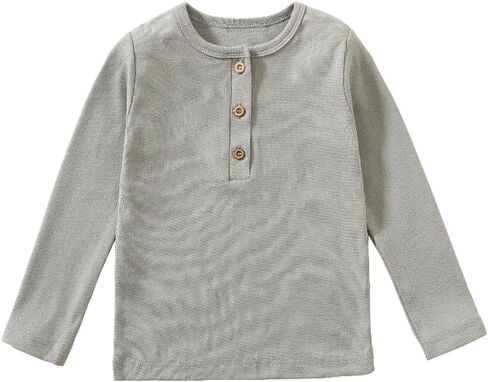 قمصان هينلي للأولاد الصغار بأكمام طويلة وقمصان قطنية مضلعة مع زر in Kuwait