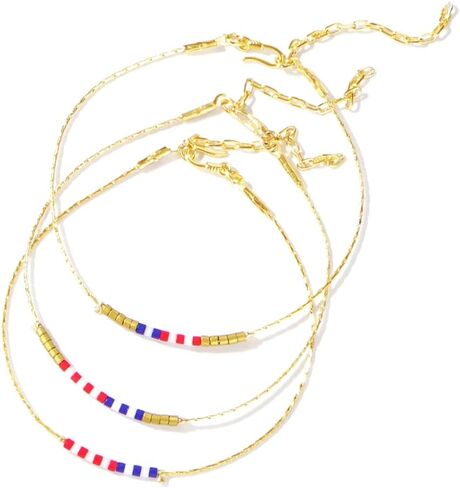 3Pcs American Flag USA Red White and Blue Gold Beaded Bracelets Set for Women,United States, Forever Country Proud Flag Tibetan,Adjustable Independence Day Jewelry Gifts in Saudi Arabia