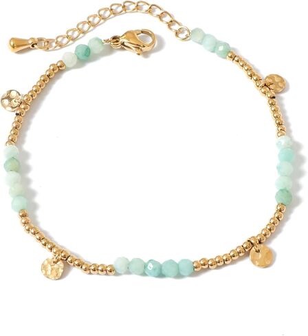 Natural Gemstone Beads Bracelets for Women 18k Gold Plated Handmade Stone Link Bracelet Turquoise Jewelry Gift for Wife Mother Girlfriend in Saudi Arabia