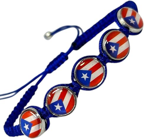 Puerto Rico Flag Bracelet Boricua Bracelet - Balck Puerto Rican Flag Charm - Adjustable Black Braided Band for Men and Women in Saudi Arabia