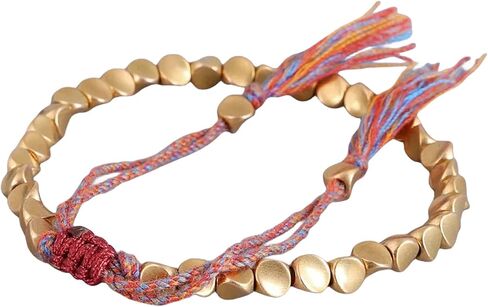 Tibetan Buddhist Braided Cotton Brass Beads Lucky Rope Bracelet For Women Men Thread Bracelets Braided Cotton Copper Beads Rope Bracelet Bangle Gift in Saudi Arabia