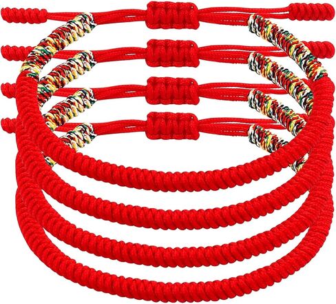 4 Pcs Red String Bracelets Handmade Tibetan Protection Bracelet Lucky Bracelet Red Bracelets for Women Friendship and Couple Bracelet Adjustable Size in Kuwait