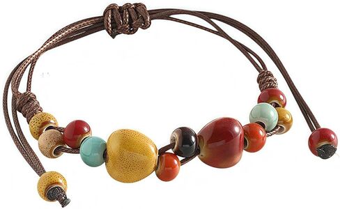 Bohemian Colorful Charm Bracelets for Women Handmade Braided Adjustable Cord Boho Ceramic Hippie Bracelet Summer Elastic Ethnic Style Stone Beaded Hand Chain Women Simple Jewelry Gift in Saudi Arabia
