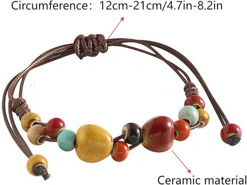 Bohemian Colorful Charm Bracelets for Women Handmade Braided Adjustable Cord Boho Ceramic Hippie Bracelet Summer Elastic Ethnic Style Stone Beaded Hand Chain Women Simple Jewelry Gift in Saudi Arabia