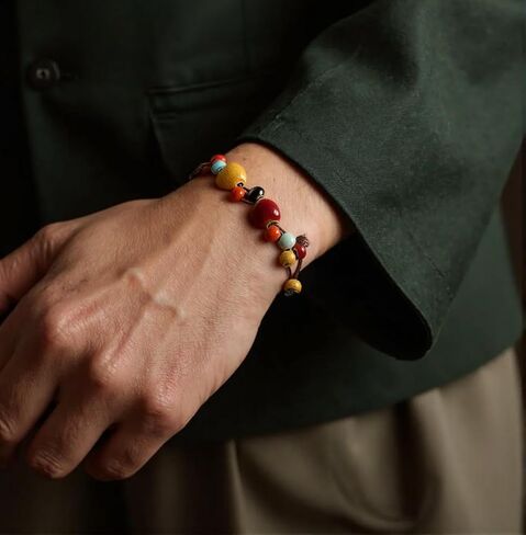 Bohemian Colorful Charm Bracelets for Women Handmade Braided Adjustable Cord Boho Ceramic Hippie Bracelet Summer Elastic Ethnic Style Stone Beaded Hand Chain Women Simple Jewelry Gift in Saudi Arabia