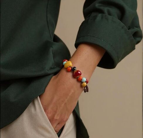 Bohemian Colorful Charm Bracelets for Women Handmade Braided Adjustable Cord Boho Ceramic Hippie Bracelet Summer Elastic Ethnic Style Stone Beaded Hand Chain Women Simple Jewelry Gift in Saudi Arabia