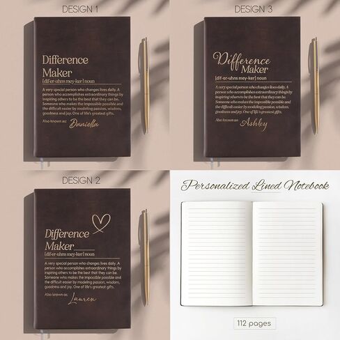 مجلة صانع الفروق الشخصية مع الاسم - دفتر ملاحظات مبطن بالجلد مخصص، غطاء تعريف ملهم، هدية شكر للمعلم، المرشد، المدرب، تذكار تقدير القائد in Kuwait