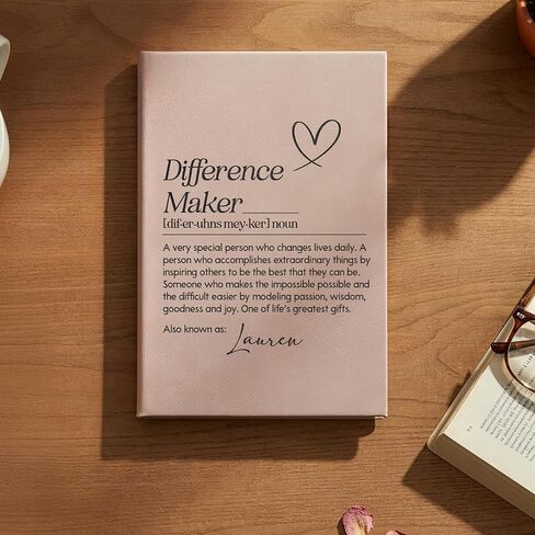 مجلة صانع الفروق الشخصية مع الاسم - دفتر ملاحظات مبطن بالجلد مخصص، غطاء تعريف ملهم، هدية شكر للمعلم، المرشد، المدرب، تذكار تقدير القائد in Kuwait